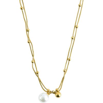 Emily Westwood Colier dublu placat cu aur cu perlă EWN260725G Emily Westwood Colier dublu placat cu aur cu perlă EWN260725G