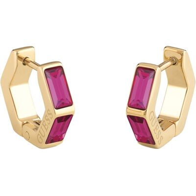 Guess Cercei atemporali placați cu aur cu pietre de zircon roz Huggie Me JUBE03133JWYGFCT/U Guess Cercei atemporali placați cu aur cu pietre de zircon roz Huggie Me JUBE03133JWYGFCT/U