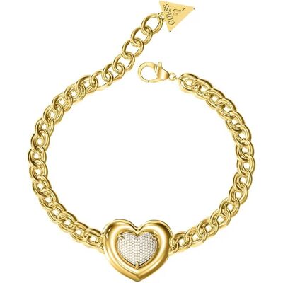 Guess Brățară distinctă placată cu aur Inimă cu cristale L.O.V.E. JUBB05456JWYG 18,4 cm Guess Brățară distinctă placată cu aur Inimă cu cristale L.O.V.E. JUBB05456JWYG 18,4 cm