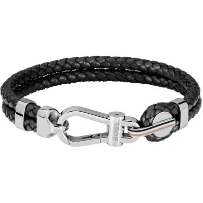 Hugo Boss Brățară fashion dublă din piele neagră 1580699 19 cm Hugo Boss Brățară fashion dublă din piele neagră 1580699 19 cm