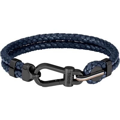 Hugo Boss Brățară dublă stilată din piele albastră închisă 1580701 19 cm Hugo Boss Brățară dublă stilată din piele albastră închisă 1580701 19 cm