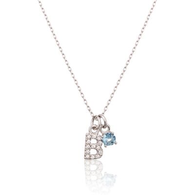 JVD Colier decent de argint „B” cu zircon albastru SVLN0324XH2BI0B JVD Colier decent de argint „B” cu zircon albastru SVLN0324XH2BI0B
