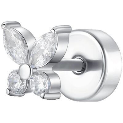 Luca Barra Labretă single din oțel Fluture cu zirconii PR136 Luca Barra Labretă single din oțel Fluture cu zirconii PR136