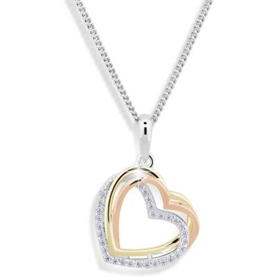 Modesi Colier tricolor cu inimă cu pietre de zircon M43060 (lănțișor, pandantiv) Modesi Colier tricolor cu inimă cu pietre de zircon M43060 (lănțișor, pandantiv)