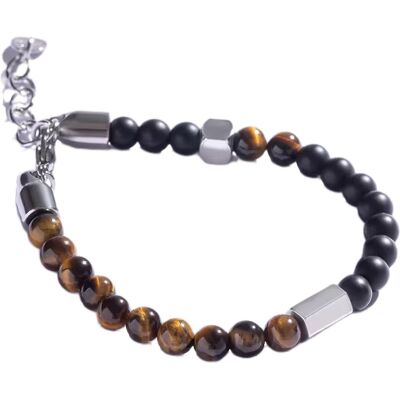 Marc Malone Brățară bărbătească din mărgele cu ochi de tigru MCGB5013 Marc Malone Brățară bărbătească din mărgele cu ochi de tigru MCGB5013