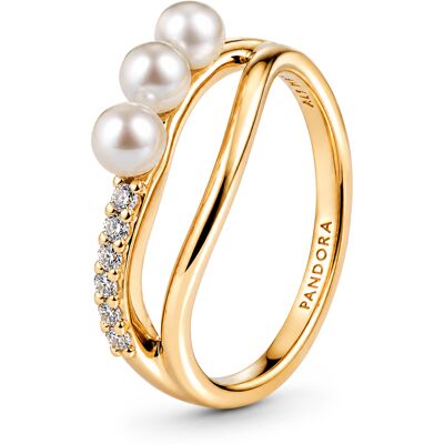 Pandora Inel placat cu aur cu formă organică și perle autentice Essence Shine 163258C01 54 mm Pandora Inel placat cu aur cu formă organică și perle autentice Essence Shine 163258C01 54 mm