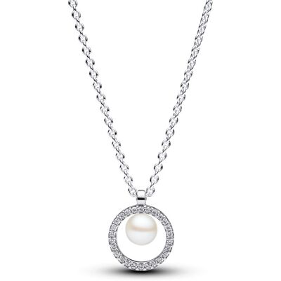 Pandora Colier de argint cu Pavé și perlă autentică Timeless 393165C01-45 Pandora Colier de argint cu Pavé și perlă autentică Timeless 393165C01-45