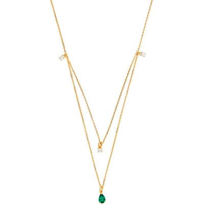 Silver Cat Colier placat cu aur cu pietre de zircon și smarald artificial SC558 Silver Cat Colier placat cu aur cu pietre de zircon și smarald artificial SC558