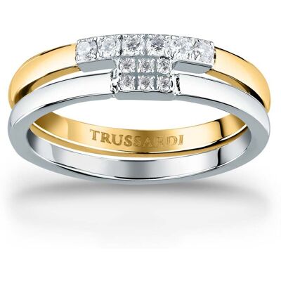 Trussardi Inel frumos bicolor din oțel cu zirconi T-Logo TJAXC41 52 mm Trussardi Inel frumos bicolor din oțel cu zirconi T-Logo TJAXC41 52 mm