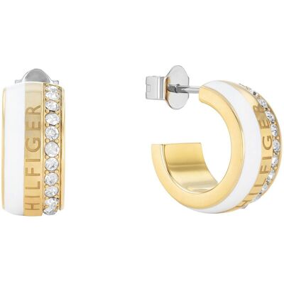 Tommy Hilfiger Cercei cercuri bicolori de lux cu cristale 2780624 Tommy Hilfiger Cercei cercuri bicolori de lux cu cristale 2780624