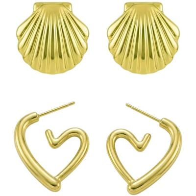 Victoria Walls Set de cercei placați cu aur Scoică și Inimă VWS260870G (2 perechi) Victoria Walls Set de cercei placați cu aur Scoică și Inimă VWS260870G (2 perechi)