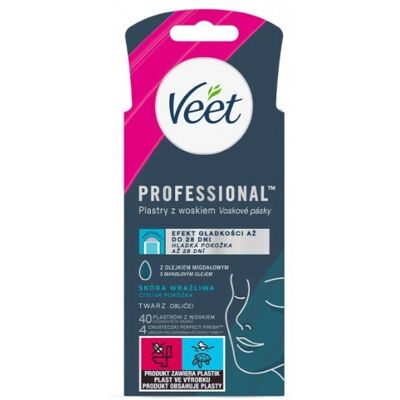 Veet - Benzi de ceară profesionale pentru față piele sensibilă - 40 buc Veet - Benzi de ceară profesionale pentru față piele sensibilă - 40 buc