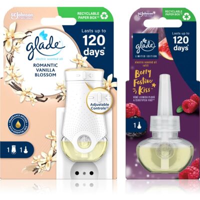 GLADE Electric scented oil Romantic Vanilla Blossom + Berry Festive Kiss ambalaj economic 3 buc GLADE Electric scented oil Romantic Vanilla Blossom + Berry Festive Kiss ambalaj economic 3 buc