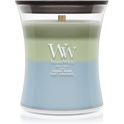 Woodwick Trilogy Verdant Woods lumânare parfumată cu fitil din lemn 275 g Woodwick Trilogy Verdant Woods lumânare parfumată cu fitil din lemn 275 g
