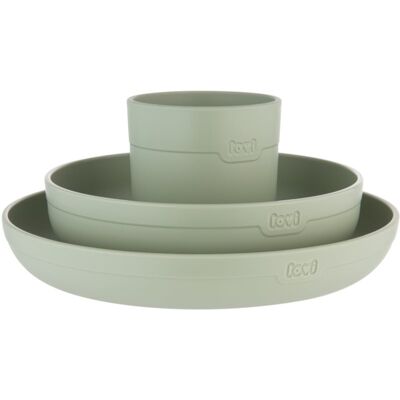 LOVI Tableware Set with Cup serviciu de masă pentru copii Pistachio 3 buc LOVI Tableware Set with Cup serviciu de masă pentru copii Pistachio 3 buc