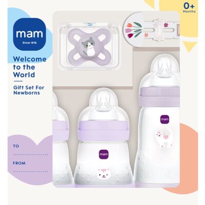 MAM Welcome to the World 0m+ set cadou pentru bebeluși Purple MAM Welcome to the World 0m+ set cadou pentru bebeluși Purple