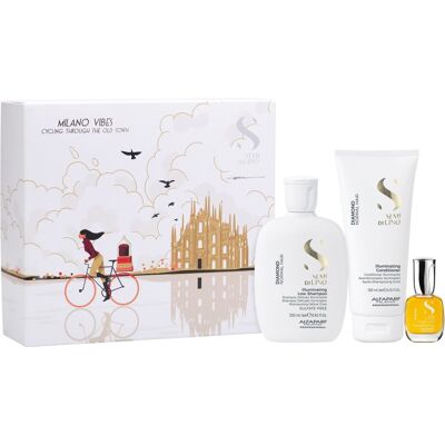 Alfaparf Milano Semi di Lino Diamond Holiday Kit set cadou pentru un par stralucitor si catifelat Alfaparf Milano Semi di Lino Diamond Holiday Kit set cadou pentru un par stralucitor si catifelat