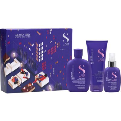 Alfaparf Milano Semi di Lino Blonde Holiday Kit set cadou pentru parul blond cu suvite 3 buc Alfaparf Milano Semi di Lino Blonde Holiday Kit set cadou pentru parul blond cu suvite 3 buc
