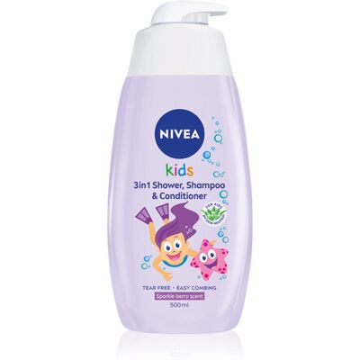 NIVEA Kids Sparkle Berry gel de duș și șampon delicat pentru copii 3 in 1 500 ml NIVEA Kids Sparkle Berry gel de duș și șampon delicat pentru copii 3 in 1 500 ml