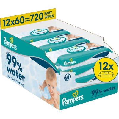Pampers 99% Water Baby Wipes Servetele umede pentru copii 12x60 buc Pampers 99% Water Baby Wipes Servetele umede pentru copii 12x60 buc
