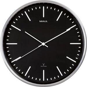 MAUL Ceas de perete MAULfly, aluminiu periat, Ø 305 mm, ceas cu mecanism radio, negru