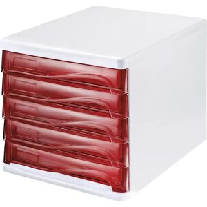 helit Cutie cu sertare, culoare carcasă alb, amb. 4 buc., culoare sertare roșu, transparent