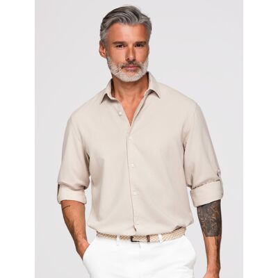 Cămașă bărbătească din viscoză și in, bej, Ombre alb XL male Cămașă bărbătească din viscoză și in, bej, Ombre alb XL male