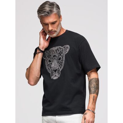 Tricou bărbătesc Ombre cu aplicație de panteră negru L male Tricou bărbătesc Ombre cu aplicație de panteră negru L male