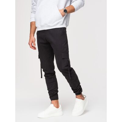 Ombre Pantaloni bărbătești cu buzunare cu șnur negru XL male Ombre Pantaloni bărbătești cu buzunare cu șnur negru XL male