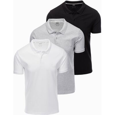 Ombre BASIC men's cotton polo t-shirt set - black/grey melange/white gri S male Ombre BASIC men's cotton polo t-shirt set - black/grey melange/white gri S male