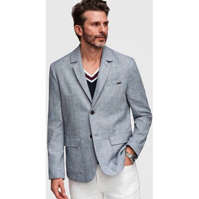 Ombre Sacou bărbătesc cu imprimeu de in și degrade alb XL male Ombre Sacou bărbătesc cu imprimeu de in și degrade alb XL male