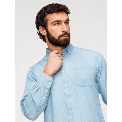 Cămașă din denim cu model ombre pentru bărbați alb S male Cămașă din denim cu model ombre pentru bărbați alb S male