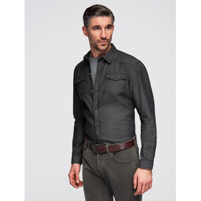 Ombre Cămașă bărbătească din denim cu buzunare negru XXL male Ombre Cămașă bărbătească din denim cu buzunare negru XXL male