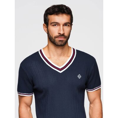 Ombre Tricou bărbătesc din viscoză cu decolteu în V - bleumarin albastru M male Ombre Tricou bărbătesc din viscoză cu decolteu în V - bleumarin albastru M male
