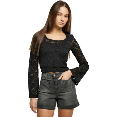 Urban Classics Women's Cropped Lace Longsleeve Black negru XS female Urban Classics Women's Cropped Lace Longsleeve Black negru XS female