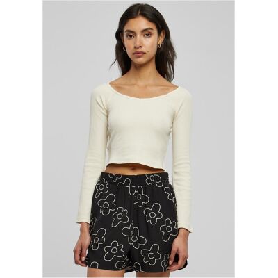 Urban Classics Women's short ribbing with a wide V-neck and long sleeves - white sand gri L female Urban Classics Women's short ribbing with a wide V-neck and long sleeves - white sand gri L female