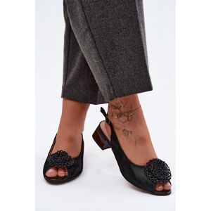 D&A Sandale de damă din piele cu tocuri și decorațiuni negru 37 female D&A Sandale de damă din piele cu tocuri și decorațiuni negru 37 female