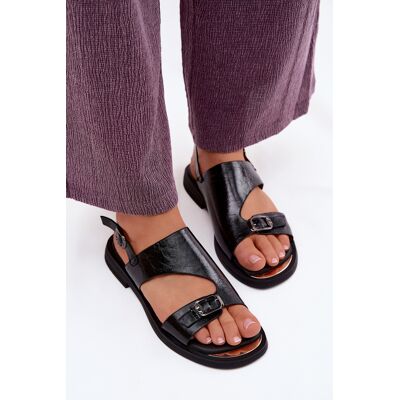 Sandale damă din piele Vinceza cu talpă plată negru 39 female Sandale damă din piele Vinceza cu talpă plată negru 39 female