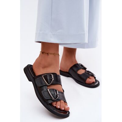 Șlapi din piele pentru femei cu catarame Vinceza negru 37 female Șlapi din piele pentru femei cu catarame Vinceza negru 37 female