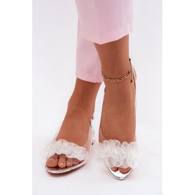 D&A Sandale transparente cu cristale și flori din plasă alb 36 female D&A Sandale transparente cu cristale și flori din plasă alb 36 female