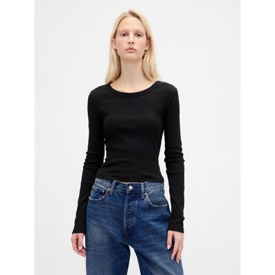 GAP Ribbed Crop T-Shirt - Women's negru L female GAP Ribbed Crop T-Shirt - Women's negru L female