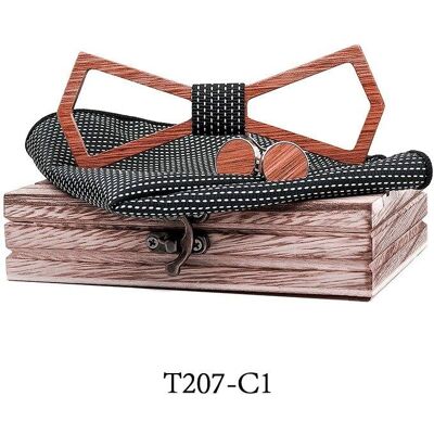 Mahoosive Papion din lemn cu batistă și butonieră T207-C1 Mahoosive Papion din lemn cu batistă și butonieră T207-C1