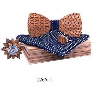 Papion din lemn cu batistă și butoniere Mahoosive Papion din lemn cu batistă și butoniere Mahoosive