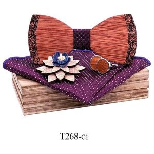 Papion din lemn cu batistă și butoniere Mahoosive Papion din lemn cu batistă și butoniere Mahoosive