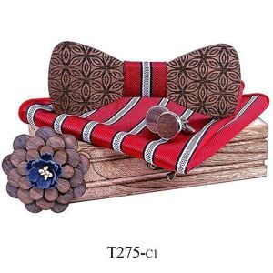 Papion din lemn cu batistă și butoniere Mahoosive Papion din lemn cu batistă și butoniere Mahoosive