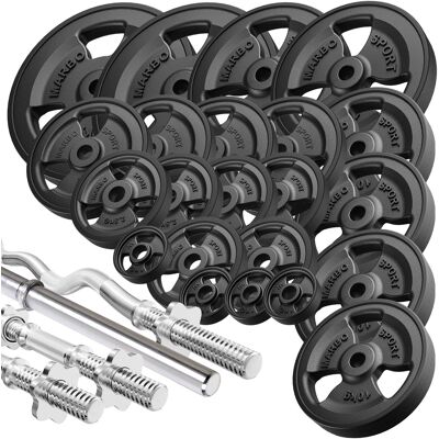 Set de plăci de haltere cu gantere cauciucate Tri-Grip 172 kg - Marbo Sport Set de plăci de haltere cu gantere cauciucate Tri-Grip 172 kg - Marbo Sport