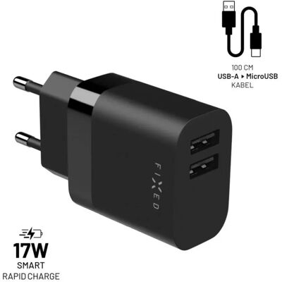 8591680149964 FIXED Dual USB Travel Charger + USB/micro USB Cable 17W negru 8591680149964 FIXED Dual USB Travel Charger + USB/micro USB Cable 17W negru