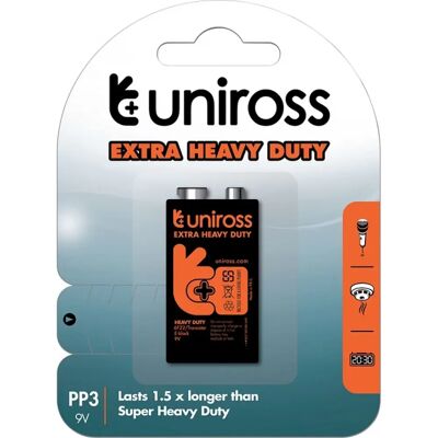 4895122318975 UNIROSS 6F22 9V szén-cink element 1buc 4895122318975 UNIROSS 6F22 9V szén-cink element 1buc