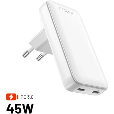 FIXED Slim Traveller 2xUSB-C Travel Charger with world adapters 45W alb FIXED Slim Traveller 2xUSB-C Travel Charger with world adapters 45W alb