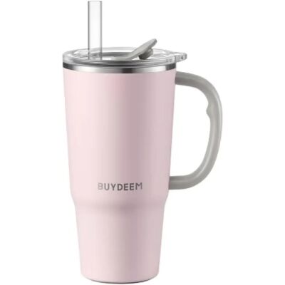 BUYDEEM DS57 Ceașcă termică roz cu pai - 700ml BUYDEEM DS57 Ceașcă termică roz cu pai - 700ml